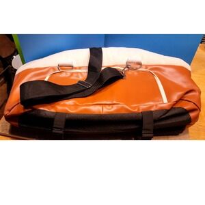 Brown Faux Leather and Cream Canvas Small Pet Carrier Bag with Shoulder Strap